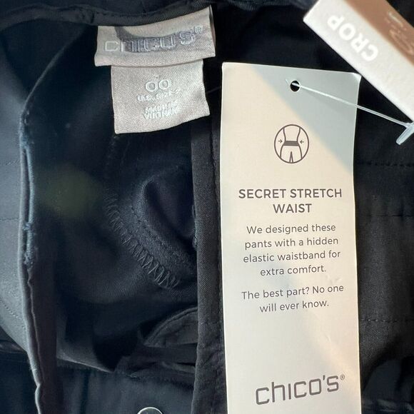 NWT Chicos Womens Capri Crop Pants Sz 2 Black Secret Stretch Straight - Picture 6 of 9